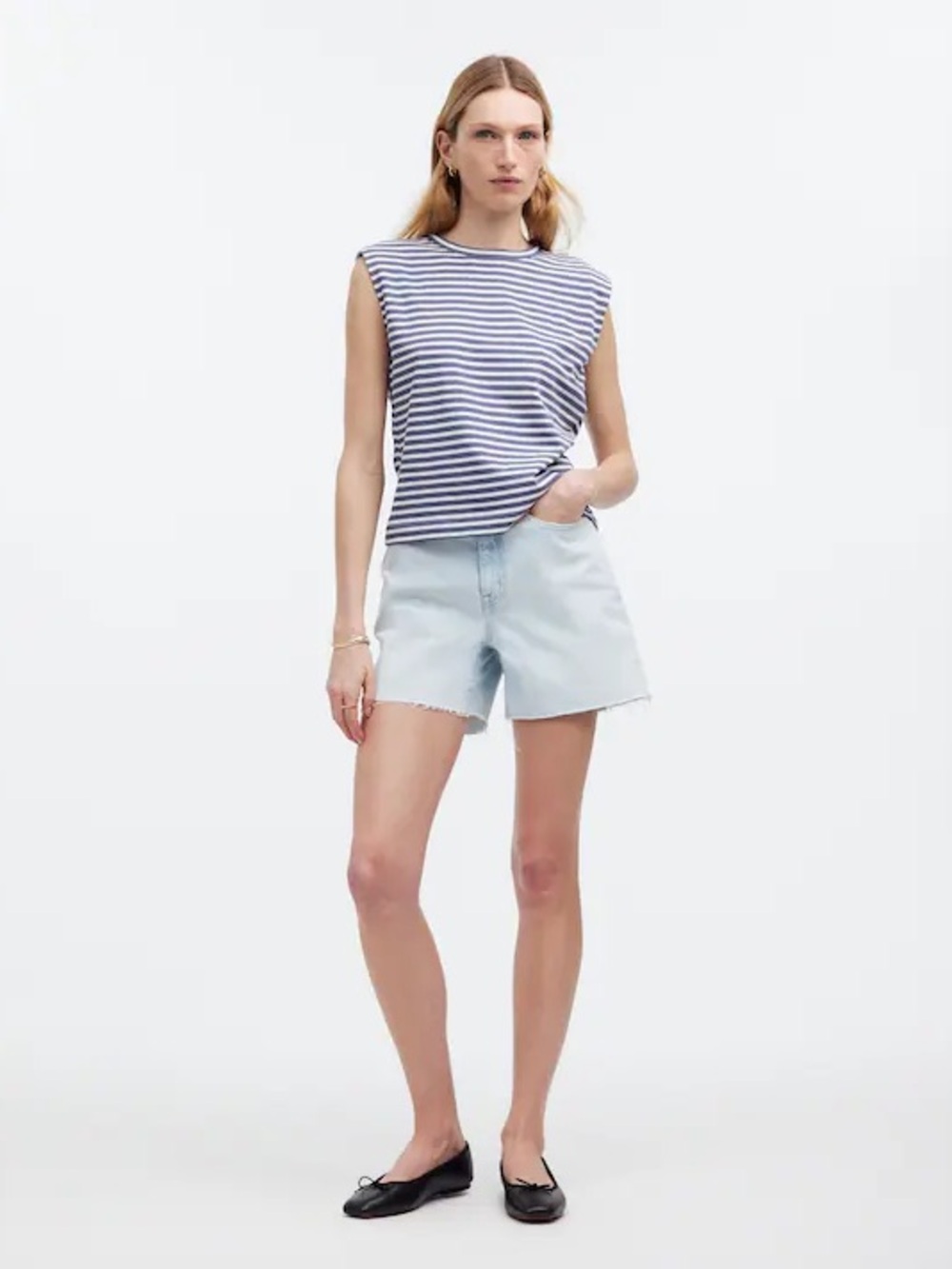New Madewell Structured Muscle Tee Tank in nautical coastal stripe size small